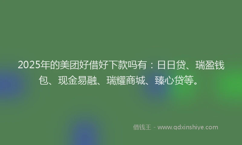 2025年的美团好借好下款吗有：日日贷、瑞盈钱包、现金易融、瑞耀商城、臻心贷等。