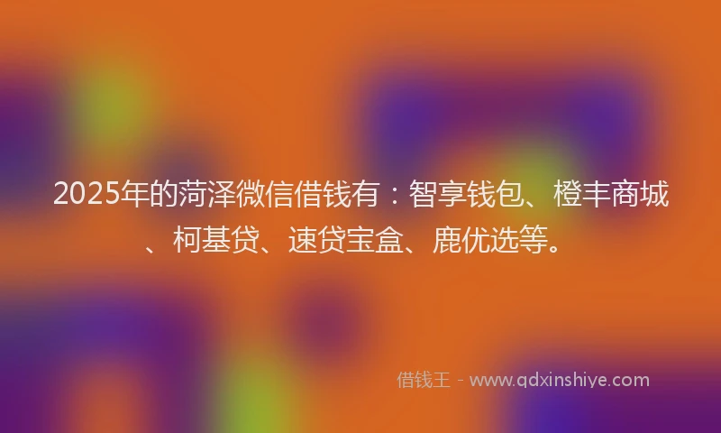 2025年的菏泽微信借钱有：智享钱包、橙丰商城、柯基贷、速贷宝盒、鹿优选等。