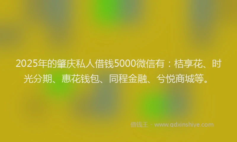 2025年的肇庆私人借钱5000微信有：桔享花、时光分期、惠花钱包、同程金融、兮悦商城等。