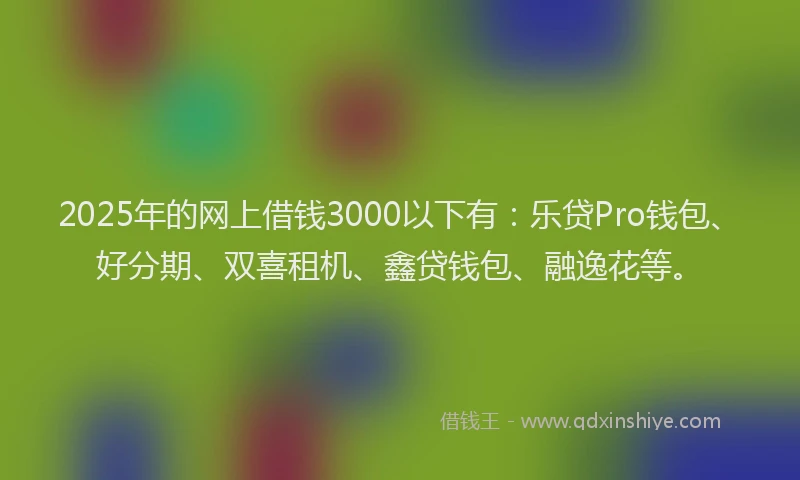 2025年的网上借钱3000以下有：乐贷Pro钱包、好分期、双喜租机、鑫贷钱包、融逸花等。