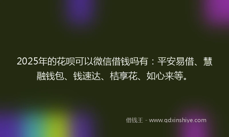 2025年的花呗可以微信借钱吗有：平安易借、慧融钱包、钱速达、桔享花、如心来等。