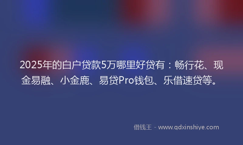 2025年的白户贷款5万哪里好贷有：畅行花、现金易融、小金鹿、易贷Pro钱包、乐借速贷等。