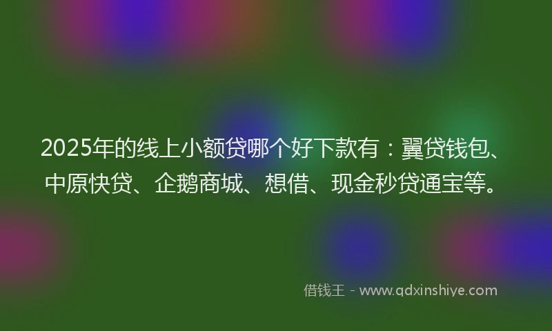 2025年的线上小额贷哪个好下款有：翼贷钱包、中原快贷、企鹅商城、想借、现金秒贷通宝等。