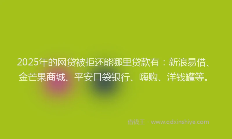 2025年的网贷被拒还能哪里贷款有：新浪易借、金芒果商城、平安口袋银行、嗨购、洋钱罐等。