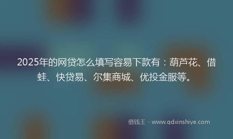 2025年的网贷怎么填写容易下款有：葫芦花、借蛙、快贷易、尔集商城、优投金服等。