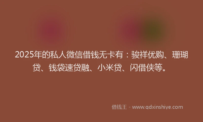 2025年的私人微信借钱无卡有：骏祥优购、珊瑚贷、钱袋速贷融、小米贷、闪借侠等。