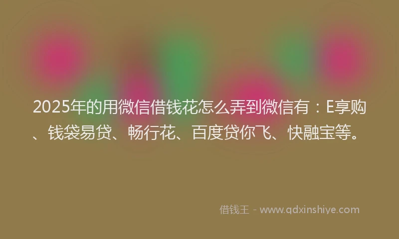 2025年的用微信借钱花怎么弄到微信有：E享购、钱袋易贷、畅行花、百度贷你飞、快融宝等。