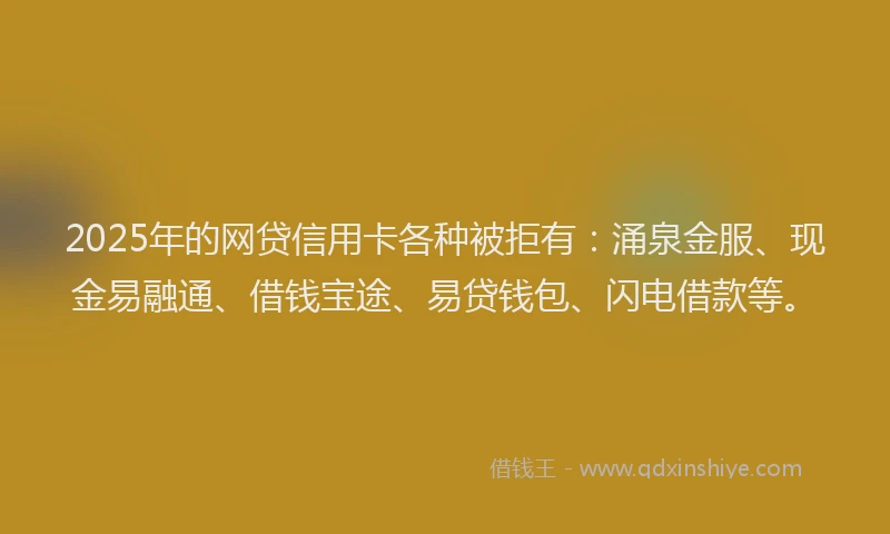 2025年的网贷信用卡各种被拒有：涌泉金服、现金易融通、借钱宝途、易贷钱包、闪电借款等。