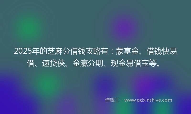 2025年的芝麻分借钱攻略有：蒙享金、借钱快易借、速贷侠、金瀛分期、现金易借宝等。