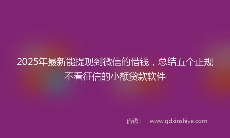 2025年最新能提现到微信的借钱，总结五个正规不看征信的小额贷款软件