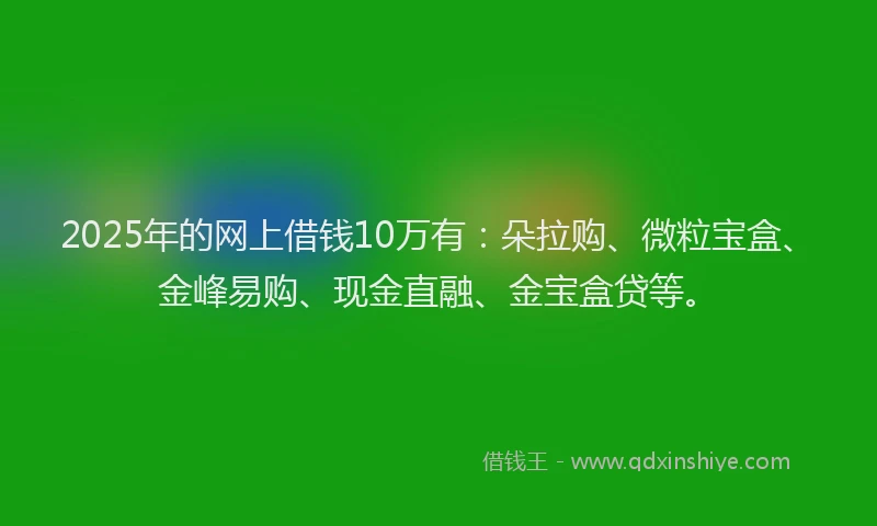 2025年的网上借钱10万有：朵拉购、微粒宝盒、金峰易购、现金直融、金宝盒贷等。