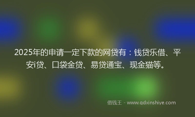 2025年的申请一定下款的网贷有：钱贷乐借、平安i贷、口袋金贷、易贷通宝、现金猫等。