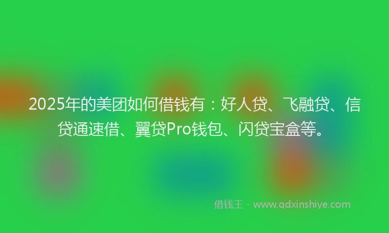 2025年的美团如何借钱有：好人贷、飞融贷、信贷通速借、翼贷Pro钱包、闪贷宝盒等。