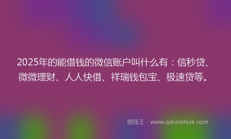 2025年的能借钱的微信账户叫什么有：信秒贷、微微理财、人人快借、祥瑞钱包宝、极速贷等。
