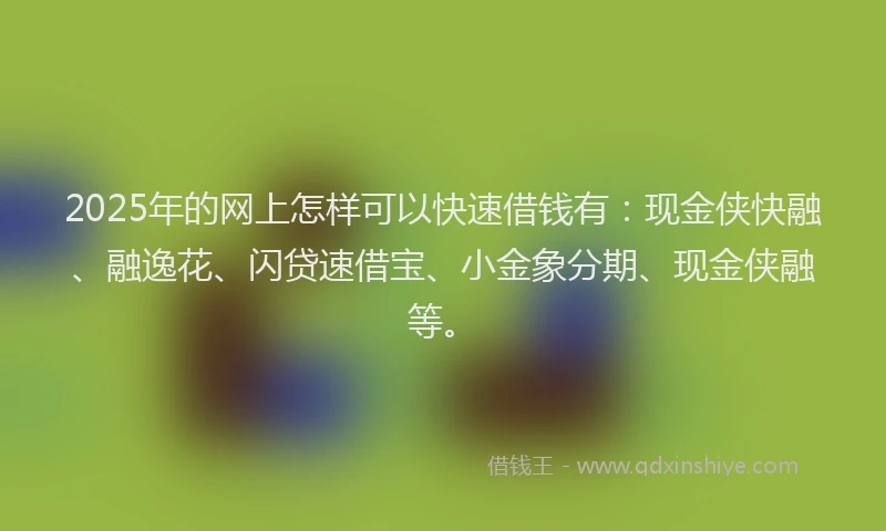 2025年的网上怎样可以快速借钱有：现金侠快融、融逸花、闪贷速借宝、小金象分期、现金侠融等。