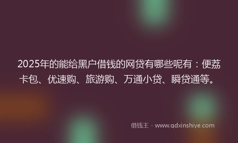 2025年的能给黑户借钱的网贷有哪些呢有：便荔卡包、优速购、旅游购、万通小贷、瞬贷通等。
