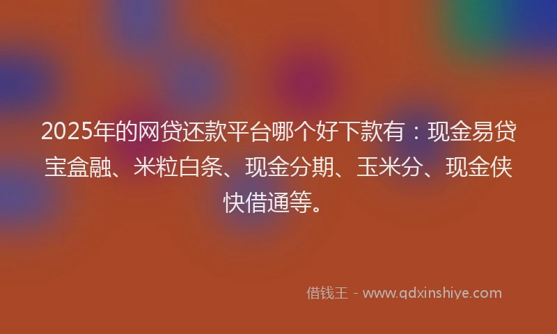 2025年的网贷还款平台哪个好下款有：现金易贷宝盒融、米粒白条、现金分期、玉米分、现金侠快借通等。