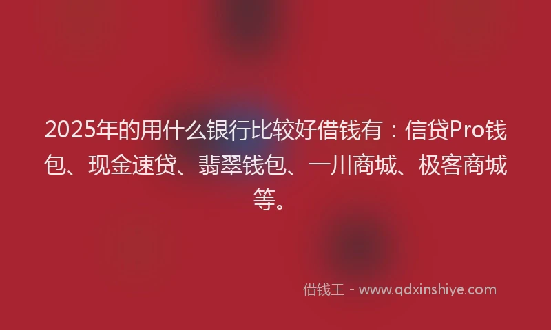 2025年的用什么银行比较好借钱有：信贷Pro钱包、现金速贷、翡翠钱包、一川商城、极客商城等。