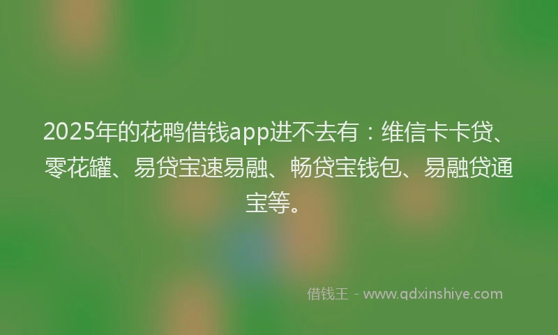 2025年的花鸭借钱app进不去有：维信卡卡贷、零花罐、易贷宝速易融、畅贷宝钱包、易融贷通宝等。