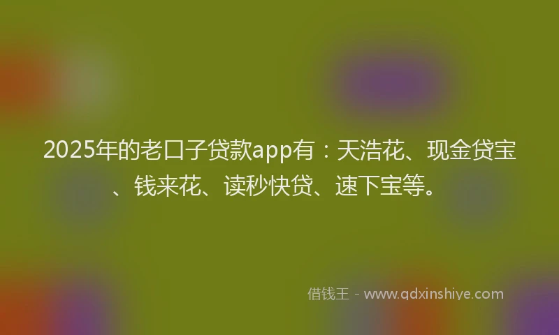 2025年的老口子贷款app有：天浩花、现金贷宝、钱来花、读秒快贷、速下宝等。