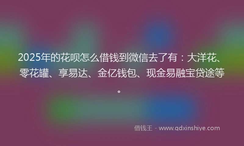2025年的花呗怎么借钱到微信去了有：大洋花、零花罐、享易达、金亿钱包、现金易融宝贷途等。