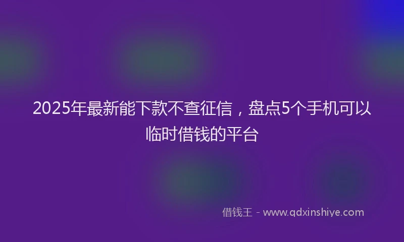 2025年最新能下款不查征信，盘点5个手机可以临时借钱的平台