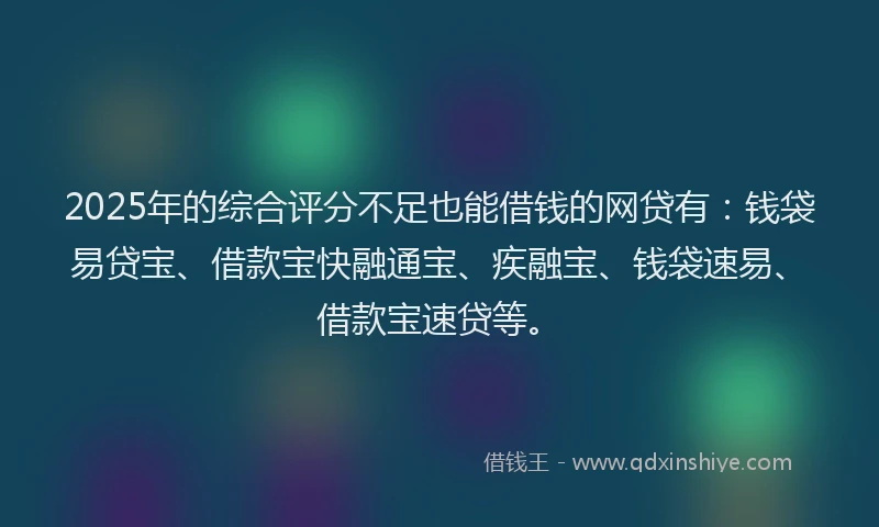 2025年的综合评分不足也能借钱的网贷有：钱袋易贷宝、借款宝快融通宝、疾融宝、钱袋速易、借款宝速贷等。