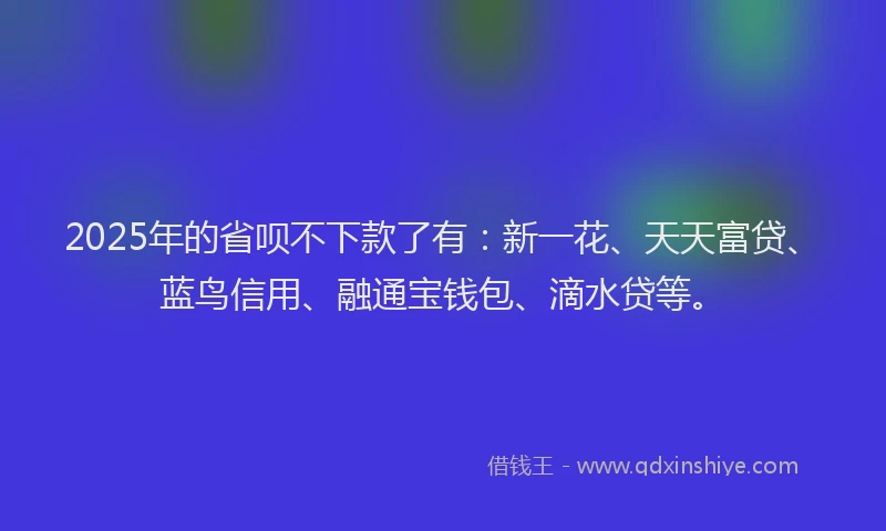 2025年的省呗不下款了有：新一花、天天富贷、蓝鸟信用、融通宝钱包、滴水贷等。