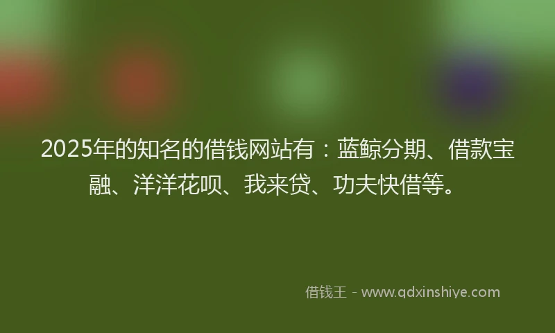 2025年的知名的借钱网站有：蓝鲸分期、借款宝融、洋洋花呗、我来贷、功夫快借等。