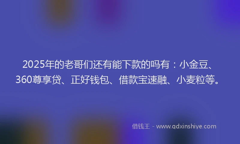 2025年的老哥们还有能下款的吗有：小金豆、360尊享贷、正好钱包、借款宝速融、小麦粒等。