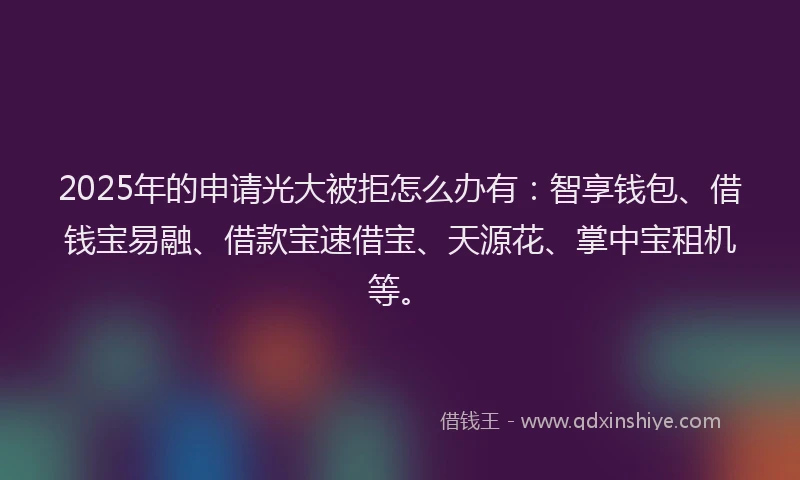 2025年的申请光大被拒怎么办有：智享钱包、借钱宝易融、借款宝速借宝、天源花、掌中宝租机等。