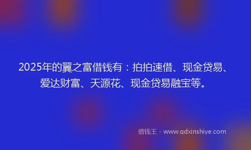 2025年的翼之富借钱有：拍拍速借、现金贷易、爱达财富、天源花、现金贷易融宝等。