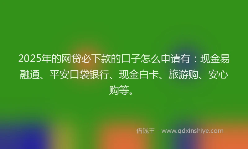 2025年的网贷必下款的口子怎么申请有：现金易融通、平安口袋银行、现金白卡、旅游购、安心购等。