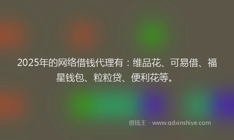 2025年的网络借钱代理有：维品花、可易借、福星钱包、粒粒贷、便利花等。