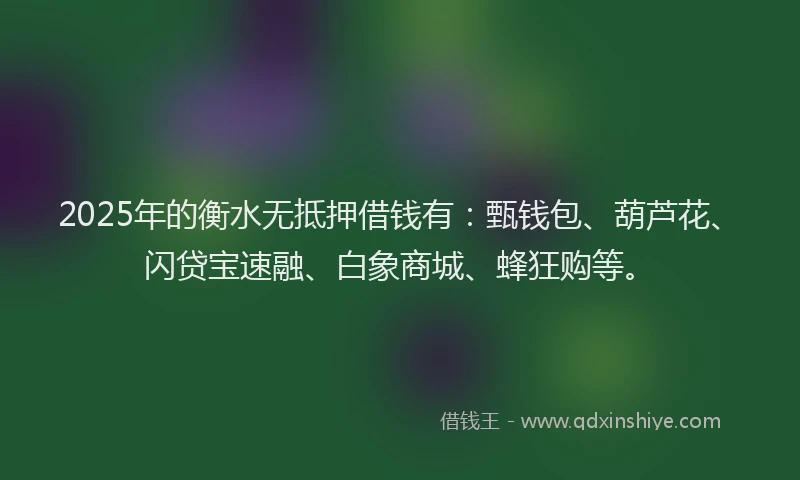 2025年的衡水无抵押借钱有：甄钱包、葫芦花、闪贷宝速融、白象商城、蜂狂购等。
