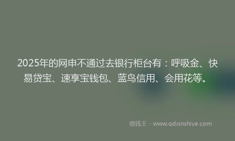 2025年的网申不通过去银行柜台有：呼吸金、快易贷宝、速享宝钱包、蓝鸟信用、会用花等。