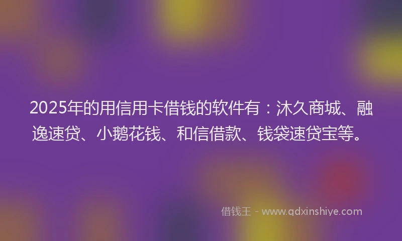 2025年的用信用卡借钱的软件有：沐久商城、融逸速贷、小鹅花钱、和信借款、钱袋速贷宝等。