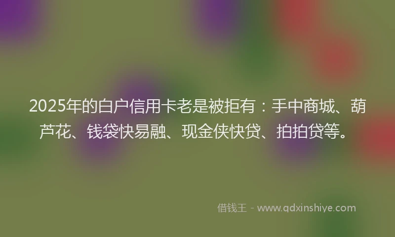 2025年的白户信用卡老是被拒有：手中商城、葫芦花、钱袋快易融、现金侠快贷、拍拍贷等。