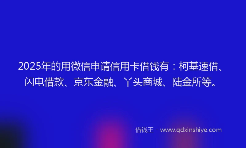 2025年的用微信申请信用卡借钱有：柯基速借、闪电借款、京东金融、丫头商城、陆金所等。