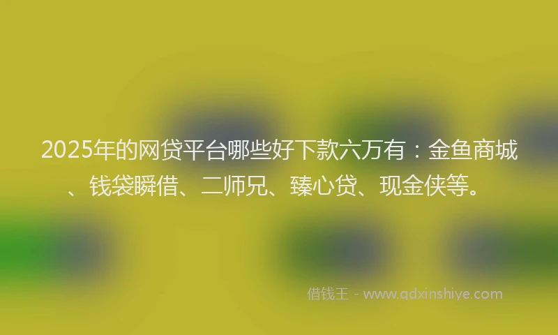 2025年的网贷平台哪些好下款六万有：金鱼商城、钱袋瞬借、二师兄、臻心贷、现金侠等。
