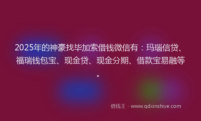 2025年的神豪找毕加索借钱微信有：玛瑙信贷、福瑞钱包宝、现金贷、现金分期、借款宝易融等。
