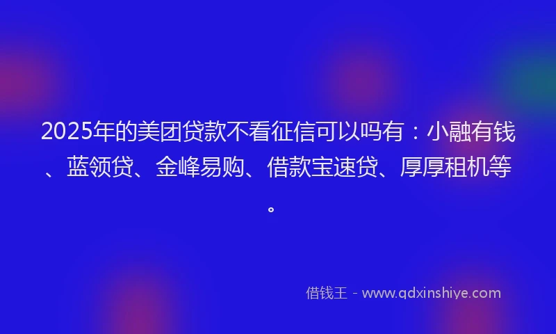 2025年的美团贷款不看征信可以吗有：小融有钱、蓝领贷、金峰易购、借款宝速贷、厚厚租机等。