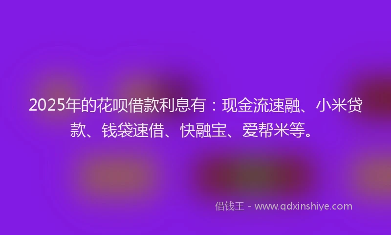 2025年的花呗借款利息有：现金流速融、小米贷款、钱袋速借、快融宝、爱帮米等。