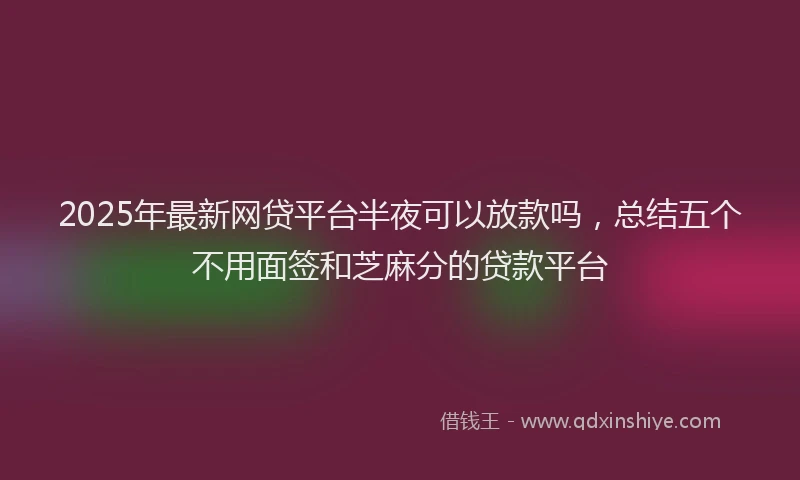 2025年最新网贷平台半夜可以放款吗，总结五个不用面签和芝麻分的贷款平台