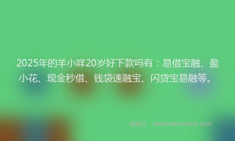2025年的羊小咩20岁好下款吗有：易借宝融、盈小花、现金秒借、钱袋速融宝、闪贷宝易融等。