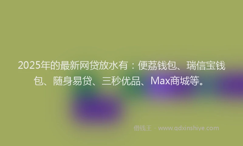 2025年的最新网贷放水有：便荔钱包、瑞信宝钱包、随身易贷、三秒优品、Max商城等。