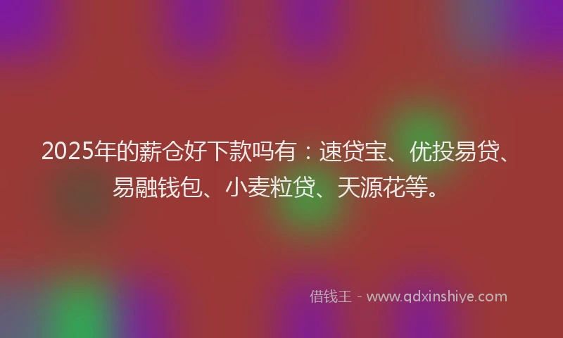 2025年的薪仓好下款吗有：速贷宝、优投易贷、易融钱包、小麦粒贷、天源花等。