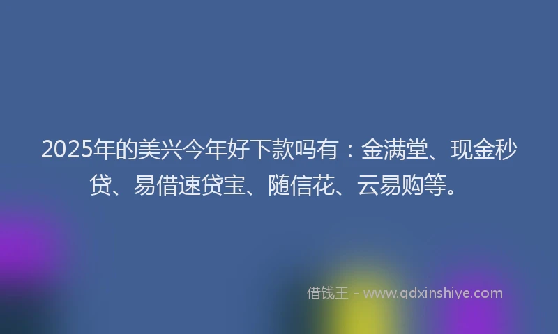 2025年的美兴今年好下款吗有：金满堂、现金秒贷、易借速贷宝、随信花、云易购等。