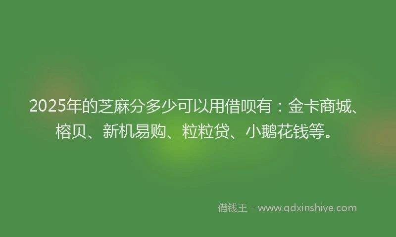2025年的芝麻分多少可以用借呗有：金卡商城、榕贝、新机易购、粒粒贷、小鹅花钱等。