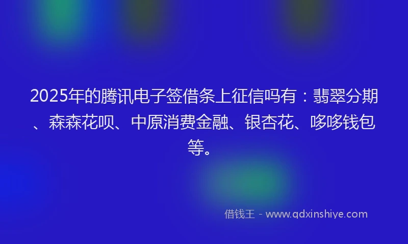 2025年的腾讯电子签借条上征信吗有：翡翠分期、森森花呗、中原消费金融、银杏花、哆哆钱包等。